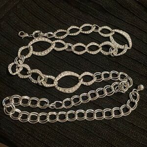 Silver Rhinestone Chain Belt with Metal Adjustable Rhinestone Links 46” Long
